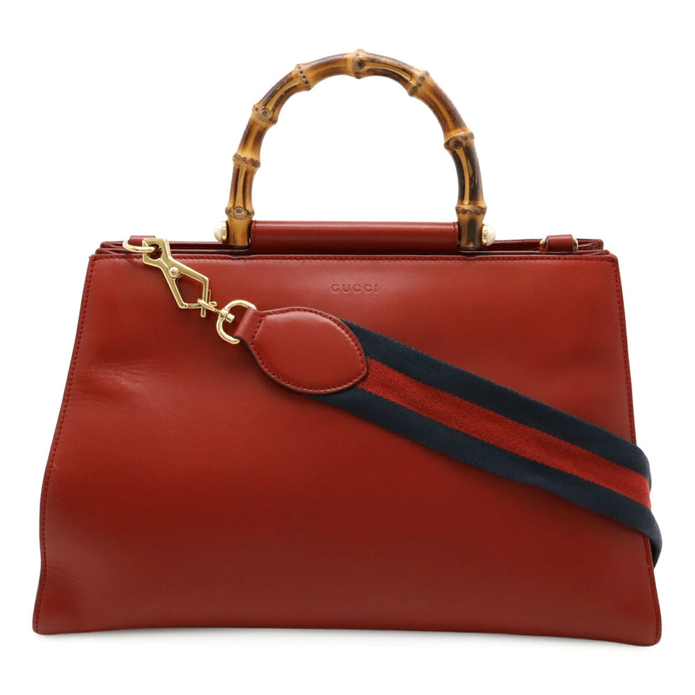 Gucci Bamboo 2way Shoulder Bag Hobo Leather Faux Pearl Red